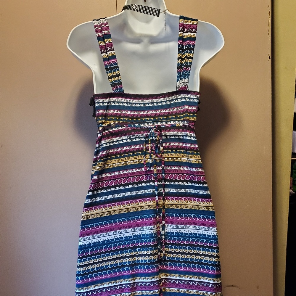 Candies Black Ruffle Multi Color Tank Dress S - Picture 4 of 5